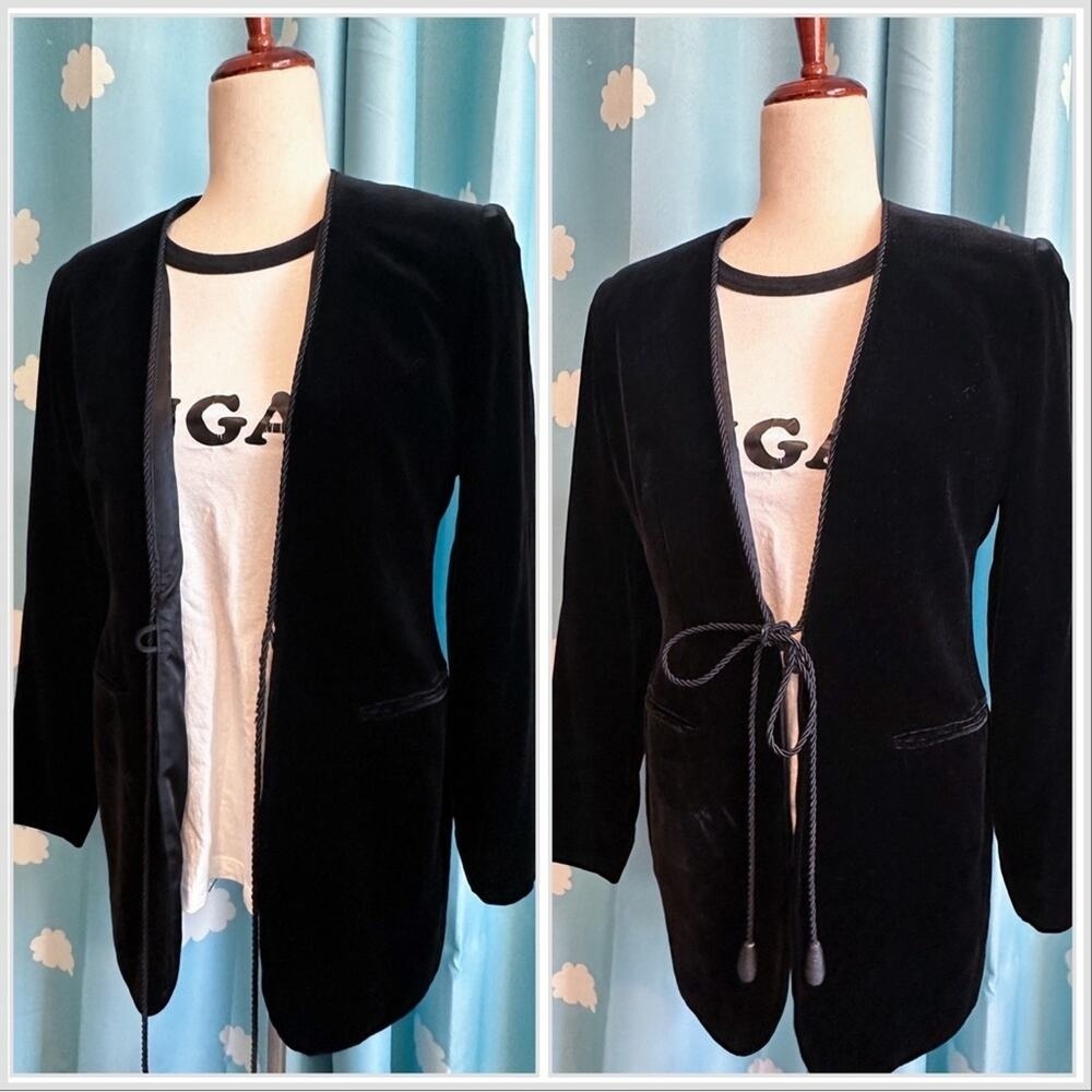 Ann Taylor Black Velvet Blazer with Tie Detail